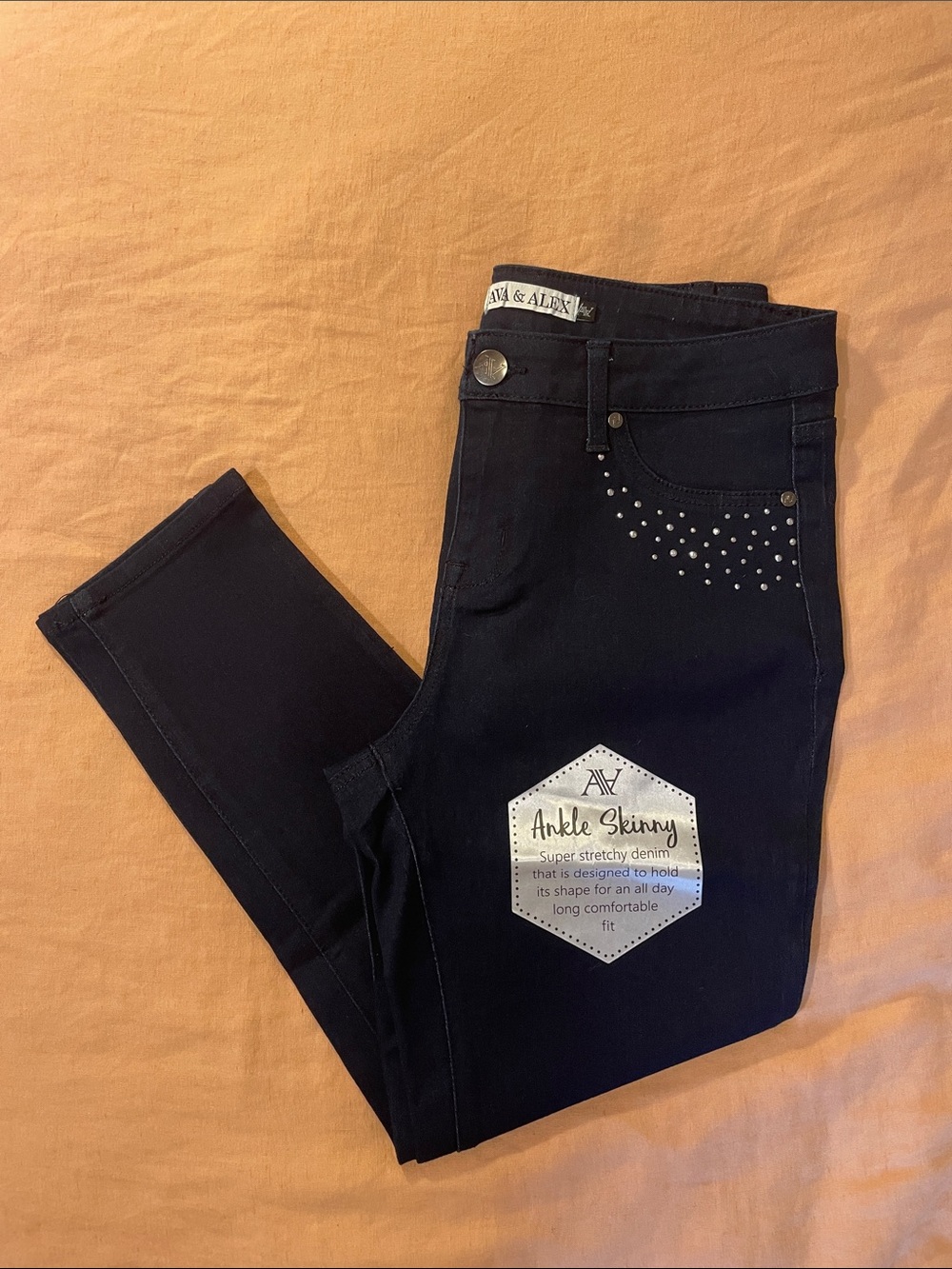 NWT AVA & Alex Black Ankle Skinny Jeans with Rhinestone Detail